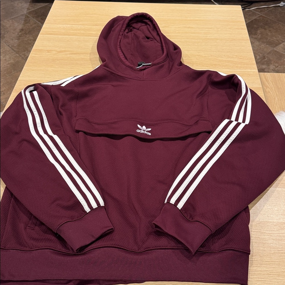 MENS- Adidas Burgundy Hoodie with White Accents